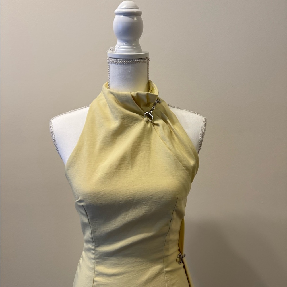 House of CB Yellow Embellished Pleated Sheath Dress
